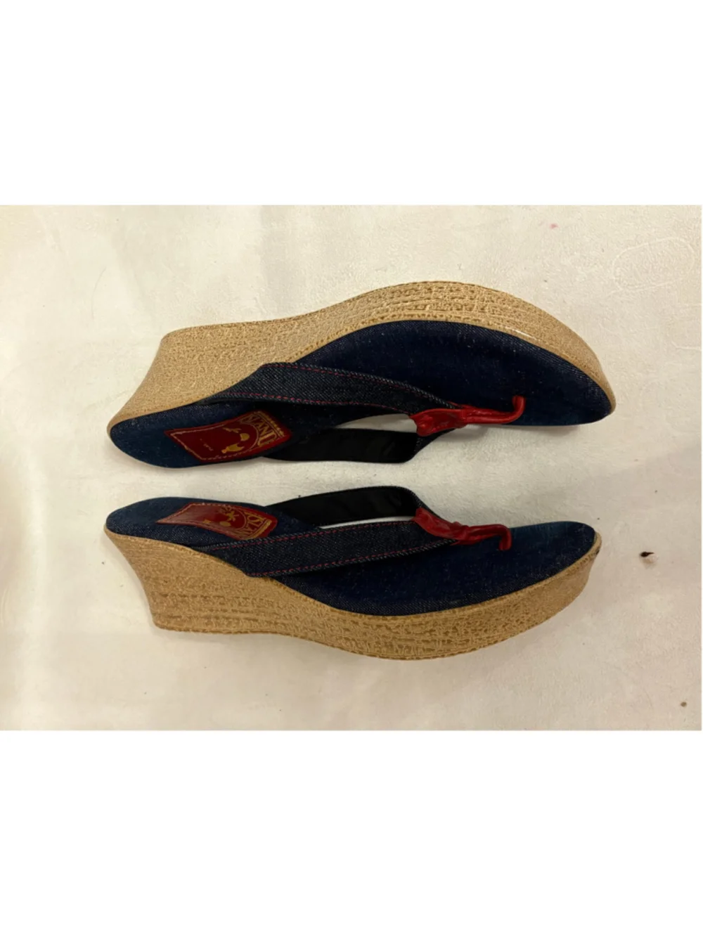 Women's Island Slipper Denim Wedge Sandals Size 11 Blue Red